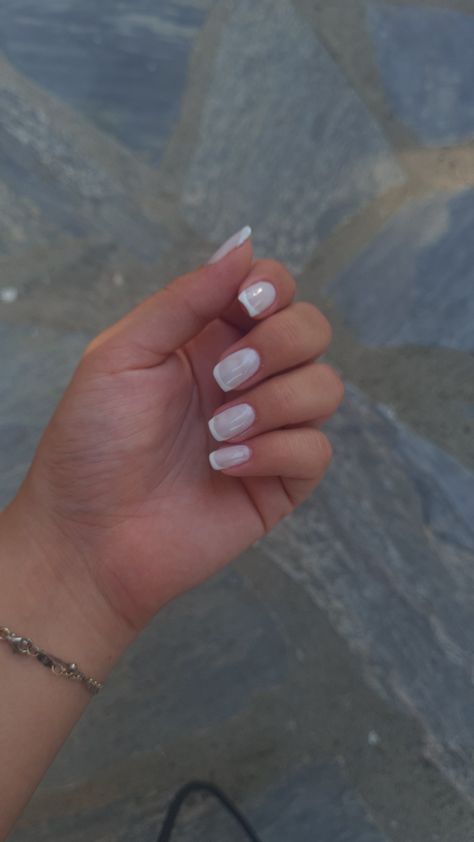 Milky White Base French Nails, Nails With Milky White Base, Classy Square Nails, Disco Ball Nails, Ball Nails, White French Nails, White Glitter Nails, French Nail Designs, White Nail Designs