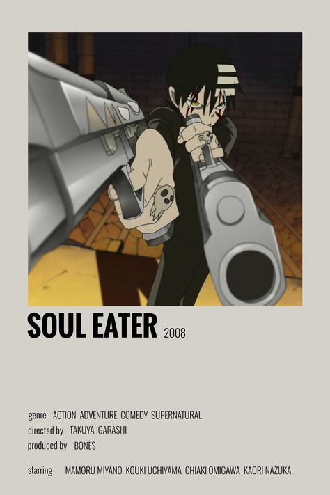 Soul Eater Minimalist Poster, Soul Eater Poster, Anime Cards, Anime Minimalist Poster, Cross Drawing, Anime List, Art Panels, Anime Titles, Anime Recommendations