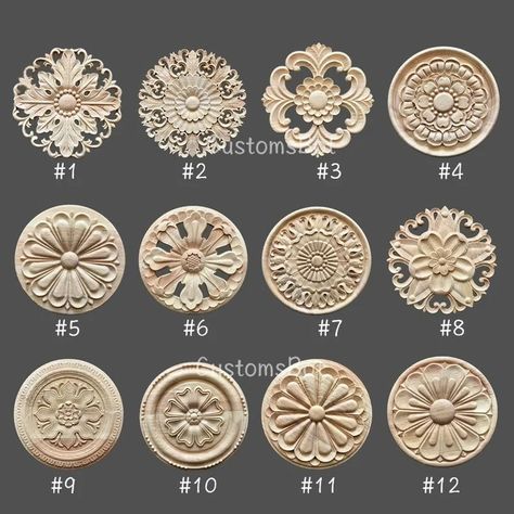 Dia. 6cm to 22cm Round Applique Onlay 1pc Custom on Request - Etsy Wood Rosettes, Carved Rosettes, Antique Wardrobe, Furniture Appliques, Wood Appliques, Carved Furniture, Color Spray, Ornate Furniture, Strongest Glue