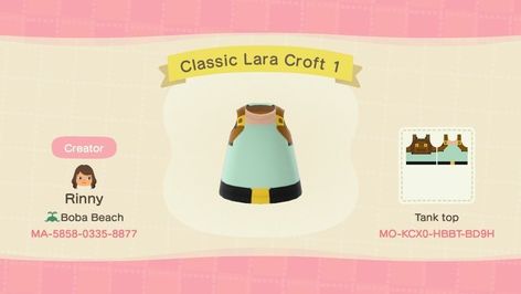 Acnh Custom Design, Laura Croft, Beach Tanks Tops, Beach Tanks, Lara Croft, Tomb Raider, Error 404, Qr Code, Animal Crossing