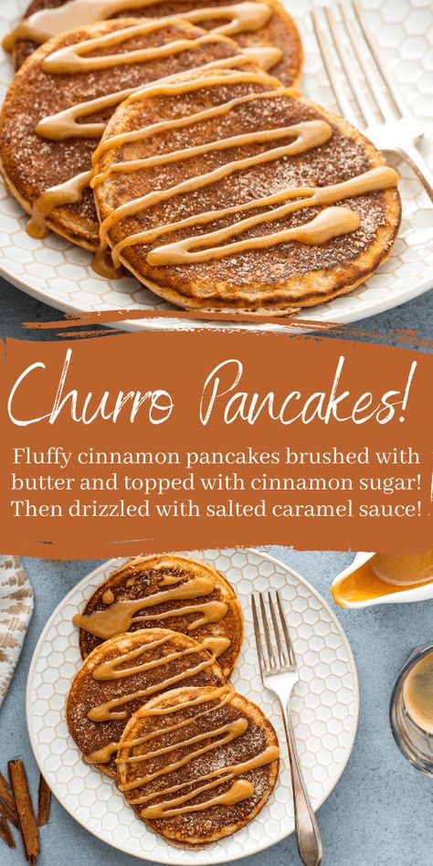 Pancakes With Toppings, Salted Caramel Pancakes, Marry Me Pancakes, Marriage Level Pancakes, Different Types Of Pancakes, Brunch Entrees, Pancake Topping Ideas, Churro Pancakes, Caramel Pancakes