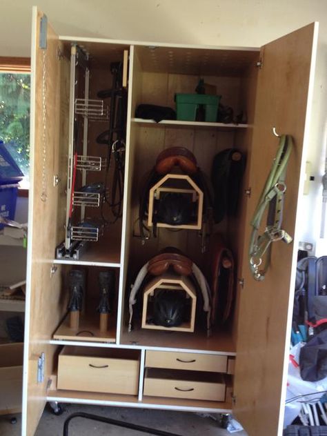 Beautiful tack locker & some tack still to sell... [u'North Saanich & Sidney '], Victoria - MOBILE Portable Storage Ideas, Tack Locker Ideas, Diy Tack Locker, Small Tack Room Ideas, Tack Box Ideas, Tack Closet, Horse Tack Boxes, Saddle Storage, Tack Storage