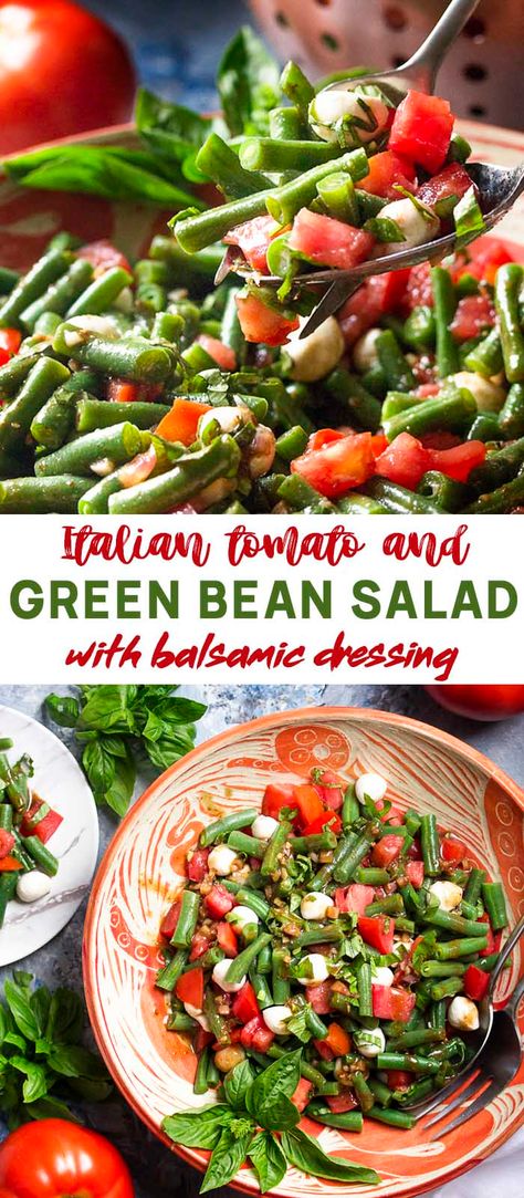 Green Bean And Tomato Salad, Bean And Tomato Salad, Balsamic Green Beans, Green Bean Salad Recipes, Italian Green Beans, Salad With Balsamic Dressing, Green Bean Salad, Tomato Salad Recipes, Cooking Green Beans