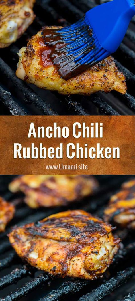 Ancho Chili Chicken, Spring Eats, Barbecue Dinner, Chicken On The Grill, Tangy Bbq Sauce, Bbq Menu, Chili Chicken, Ancho Chili, Smoked Meats