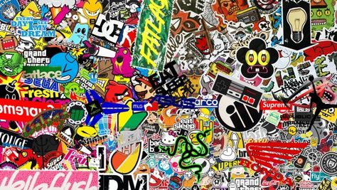 OMG Sticker Bomb HD Wallpaper 1080p Resolution by Micah Robertson - SUPER COOL Stickerbomb Wallpaper, Skateboarding Stickers, Sticker Bomb Wallpaper, Artworks Ideas, Wallpaper 1080p, Wall Hd, Sticker Wallpaper, Jdm Wallpaper, Custom Vinyl Stickers