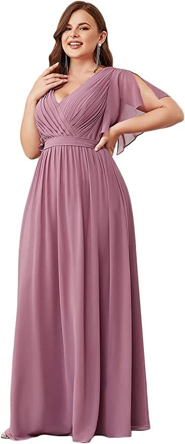 Ever-Pretty Plus Women's A-Line Ruched Bust Sash Chiffon Plus Size Evening Dresses for Wedding Guest Burgundy US22 at Amazon Women’s Clothing store Dusty Pink Bridesmaid Dresses Plus Size, Bridesmade Dress, Dress Plus Size Wedding Guest, Plus Size Wedding Guest Dress, Dusty Pink Bridesmaid Dresses, Davids Bridal Bridesmaid Dresses, Plus Size Brides, Formal Bridesmaids Dresses, A Line Evening Dress