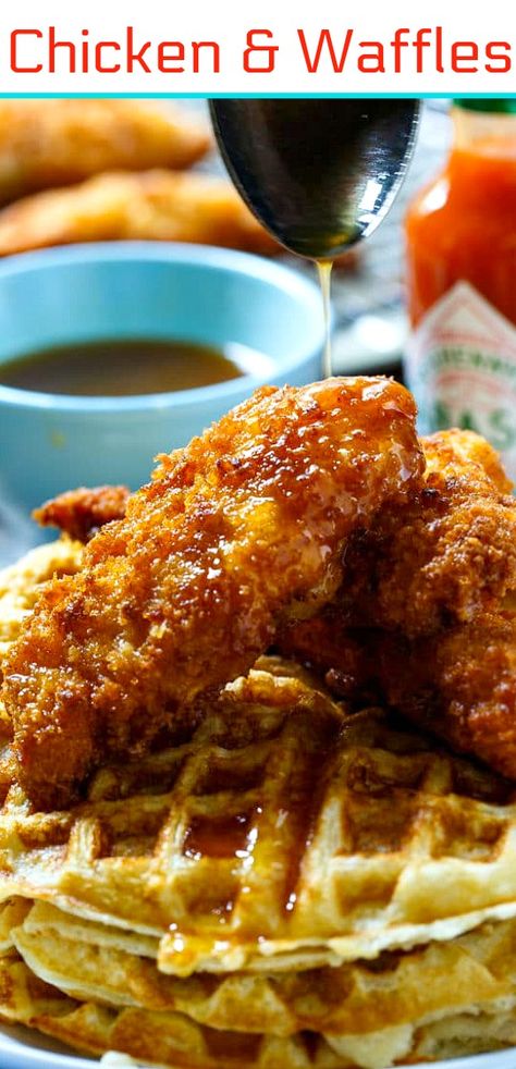 These Chicken and Waffles are drizzled with a TABASCO Maple Syrup for a spicy kick.