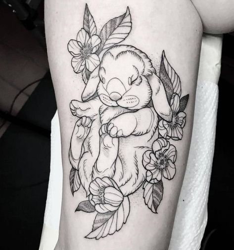 Bunny And Flower Tattoo, Bunny With Flowers Tattoo, Forest Creature Tattoo, Forest Animal Tattoo, Cute Bunny Tattoo, Hase Tattoos, Forest Tattoo, Bunny Tattoo, Tier Tattoo