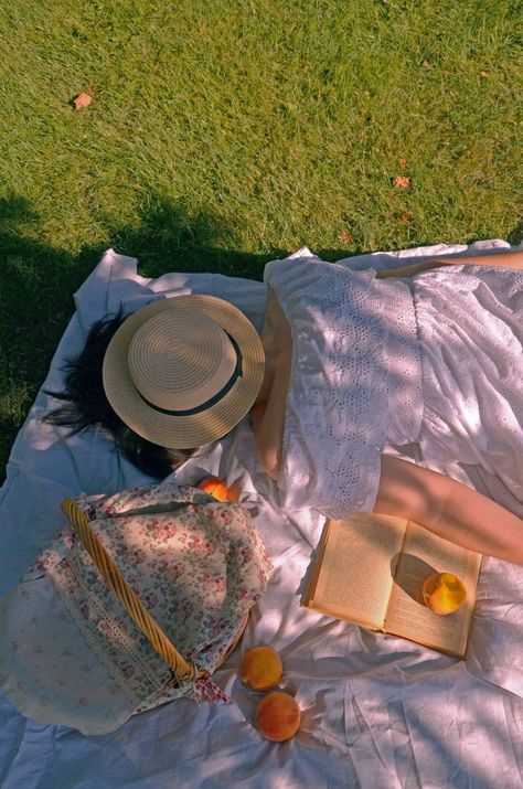 picnic aesthetic photoshoot. A girl in a white dress laying on grass and reading a book Picnic Aesthetic Photoshoot, Dreamy Picnic, Grass Aesthetic, Aurora Rose, Picnic Aesthetic, Summer Picnics, Aesthetic Photoshoot, Reading A Book, Photo Idea