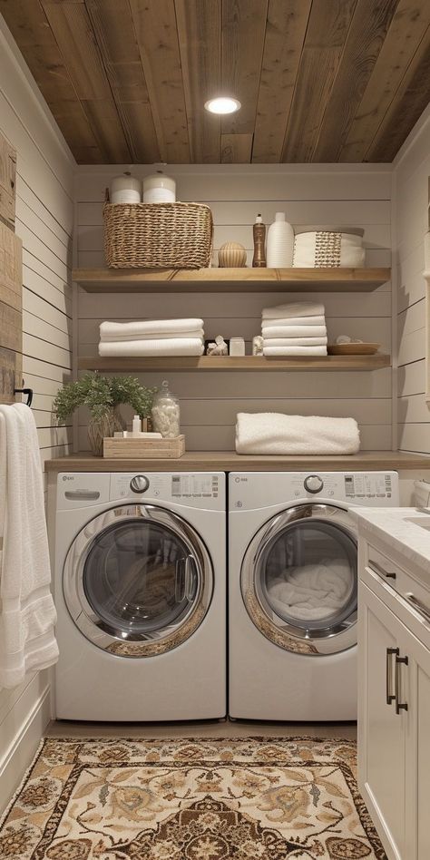 Home Innovation Ideas, Modern Home Laundry Room, Tiled Utility Room Walls, Small Laundry Room Mud Room Combo, Basic Home Design, Laundry Room Ideas Long And Narrow, Laundry Room Inside Bathroom, Minimalist House Decor Ideas, Laundry Diy Renovations