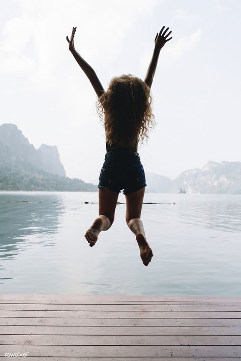 Happy woman jumping with joy | premium image by rawpixel.com Jumping Pictures, Woman Jumping, Freedom Girl, Jumping Poses, Person Photography, Zestaw Ikon, Island Adventure, New Year Pictures, Happy Photography