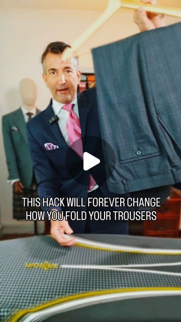 Jonathan Farley on Instagram: "The Savile Row Fold will change the way you fold your trousers forever. It is quicker than the standard fold, better at removing creases and prevents them from slipping off the trouser bar. #savilerow #savilerowfold #foldtrousers #howtofoldtrousers #stylechallenge #styleadvice #styleadvice" How To Fold A Trouser, How To Fold Trousers To Save Space, Folding Clothes To Save Space Pants, How To Fold Trousers, How To Fold Pants, Formal Pant, Uniform Pants, Formal Pants, Folding Clothes