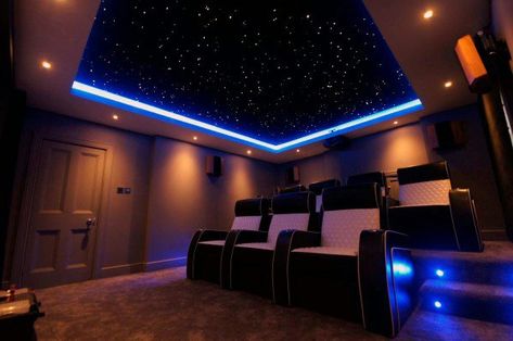 Top 40 Best Home Theater Lighting Ideas - Illuminated Ceilings and Walls Home Cenima Room Design, Shed Cinema Room, Mini Home Cinema, Mini Movie Theater Room, Small Home Cinema Room Ideas, Loft Home Theater Ideas, Cenima Room, Mini Theater Room Design, Mini Home Theater Design