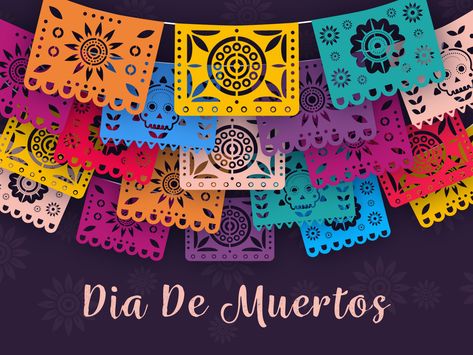 Dia De Muertos by Mariam Sulaqvelidze Dia De Los Muertos Party Ideas, Mexican Invitations, Paper Flags, Mexico Party, Dia De Los Muertos Decorations Ideas, Banner Svg, Day Of The Dead Party, No School, Staff Development