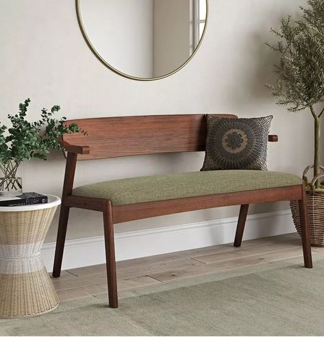 Small Foyer Bench Entryway, Contemporary Bench Entryway, Green Bench Entryway, Small Entryway With Storage Bench, Low Bench Entryway, Chairs For Entryway, Mid Century Modern Entryway Bench, Small Entrance Bench Ideas, Sitout Designs Bench