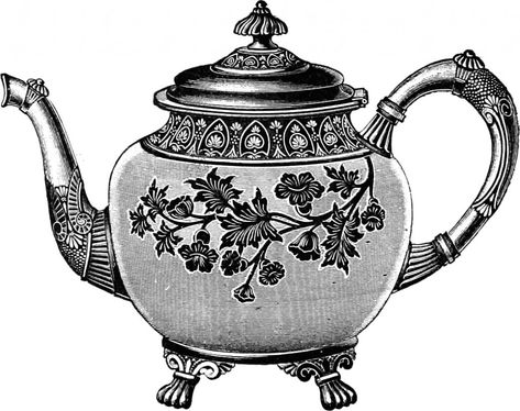 Teapot Drawing, Victorian Tea Sets, Vintage Tea Kettle, Decoupage Printables, Vintage Teapot, Clip Art Vintage, Artwork Images, Tea Pots Vintage, Free Clip Art