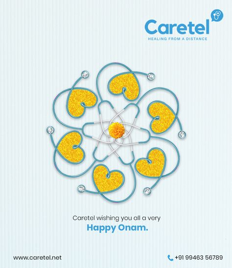 May this Onam you and your family be in good health and let your life flow with happiness. Wish you a very Happy Onam! www.caretel.net | 9946356789 #Caretel #onam #happyonam #coronam #ponnonam #onam2020 #sukshichonam #pookkalam #tradition #Telemedicine #TeamCaretel Onam Creative Ads, Onam Images, Onam Wishes, Medical Theme, Happy Onam, Children Hospital, Food Poster Design, Creative Posters, Creative Ads