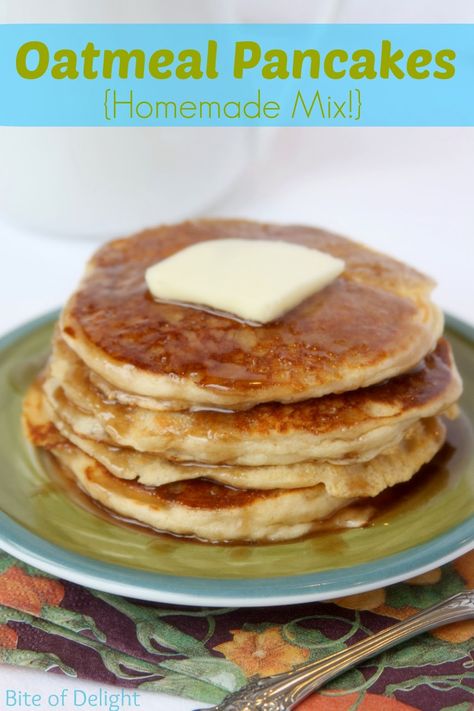 Delicious, easy and quick when you want a homemade breakfast!  We have been making these for years and love them.  When we visited my pregnant sister-in-law a couple of years ago in Texas, I made her a mix before I left (since I couldn’t take her a meal after her baby was born).  She raved … Homemade Pancake Mix Recipe, Oatmeal Pancake, Pancake Mix Recipe, Homemade Pancake Mix, Cinnamon Honey Butter, Pancake Bites, Oatmeal Pancakes, Homemade Pancakes, Homemade Breakfast