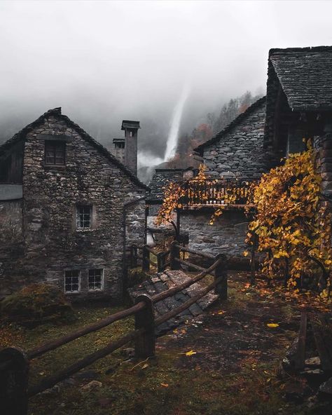 #KINGS_VILLAGES on Instagram: “Tag #kings_villages 🏆The Artist 👉@ericreinheart 🎊 . Location: Foroglio Ticino, Switzerland . 🎉🎊🎉 Our Congratulations!!🎉🎊🎉 . Please visit…” Stone Building, Gothic Clothing, Autumn Scenery, Autumn Cozy, Autumn Aesthetic, In The Mountains, Rainy Days, Rainy Day, Switzerland