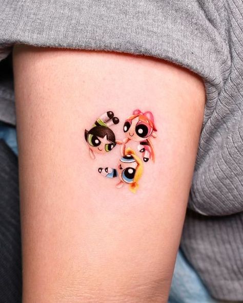 Power Puff Girls Tattoo, 90s Cartoon Tattoos Ideas, Powerpuff Girls Tattoo, Cartoon Tattoo Ideas, Animated Shows, Wolf Tattoos Men, Ink Therapy, Cartoon Tattoo, Korean Tattoos