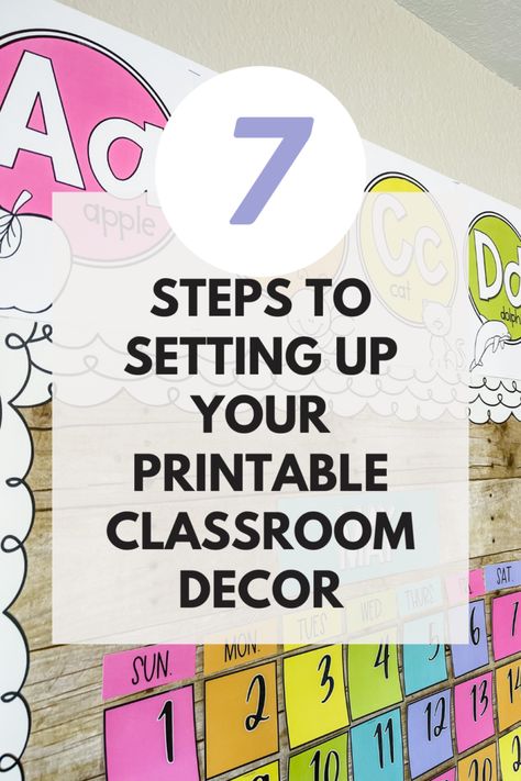 7 Steps to Setting up your Printable Classroom Decor Theme - Shayna Vohs Classroom Decor On A Budget, Cheap Classroom Decor, Wall Decor College, Classroom Decor Ideas, Elementary Classroom Themes, Dream Classroom, Printable Classroom Decor, Future Teacher, Classroom Decor Themes