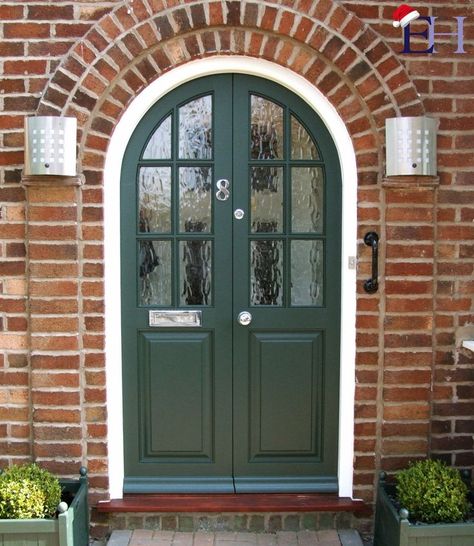 This bespoke arched double door fits the age of this property perfectly. We used obscured glass to add some privacy but still allow plently of light into the home Arch Front Door, Arched Porch, Arched Front Door, Porch Interior, House Extension Plans, Porch Windows, 1930s House, Porch Doors, Front Porch Design