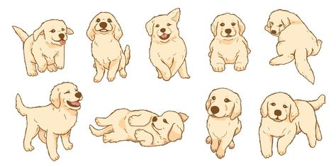 Cartoon Playful golden retriever puppy illustration set Golden Retriever Cartoon, Golden Retriever Illustration, Golden Retriever Drawing, Perros Golden Retriever, Puppy Tattoo, Dog Design Art, Golden Retriever Baby, Puppy Illustration, Puppy Sketch