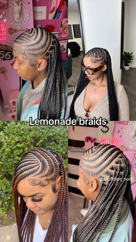 Cute Lemonade Braids, Cornrows Natural Hair, Lemonade Braids Hairstyles, Lemonade Braids, Short Box Braids Hairstyles, Braided Hairstyles For Black Women Cornrows, Pretty Braids, Big Box Braids Hairstyles, Black Ponytail Hairstyles