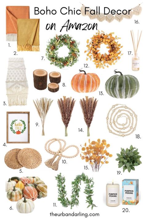 This contains: Boho fall decor, boho chic, boho chic decor, boho chic fall decor, home decor, fall decor, boho home, boho style, Autumnal decor, Autumn, fall decorating, fall decor inspiration, The Urban Darling, Urban Darling Home, Amazon, Amazon Guide, Amazon finds, Amazon home decor, Amazon fall decor. Boho Fall Table Decor, Fall Boho Decor, Thanksgiving Banquet, Fall Decor Boho, Amazon Fall Decor, Autumnal Decor, Chic Fall Decor, Boho Fall Decor, Boho Chic Fall