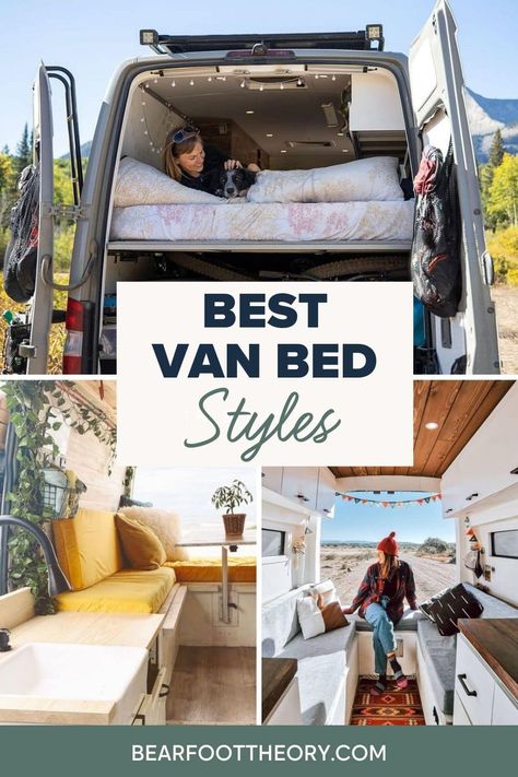 Learn about different camper van bed options including platform and convertible folding van beds plus examples of each. Camper Van Bed Ideas, Van Bed Ideas, Bed Options, Bed Placement, Fold Up Beds, Campervan Bed, Custom Mattress, Custom Camper Vans, Camper Beds