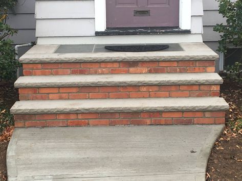 Brick Front Steps, Concrete Front Steps, Front Porch Stone, Front Porch Steps, Front Door Steps, Brick Steps, Concrete Walkway, Garden Privacy, Back Steps