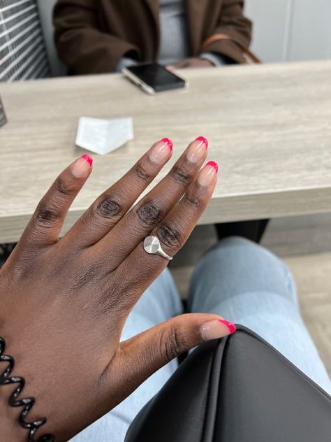 Nail Dark Skin, Pink French Tips, Pink Tip Nails, Girl Nails, Pink French, Tip Nails, Dark Nails, French Tips, Girls Nails