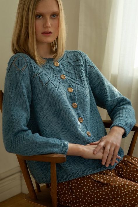 Free Knitting Pattern for a Women's Lace Yoke Cardigan, Pretty cardigan with a lace yoke pattern. Lace Cardigan Pattern, Yoke Pattern, Ladies Cardigan Knitting Patterns, Pretty Cardigans, Knitting Patterns Free Sweater, Knit Cardigan Pattern, Knitting Patterns Free Cardigans, Lace Cardigan, Patterned Cardigans