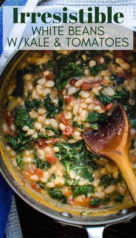 Iron Rich Side Dishes, Italian Kale Recipes, Kale Side Dish Recipes, White Beans And Tomatoes, Dry Beans Recipe, Beans And Tomatoes, Winter Dinners, Braised Kale, White Bean Recipes