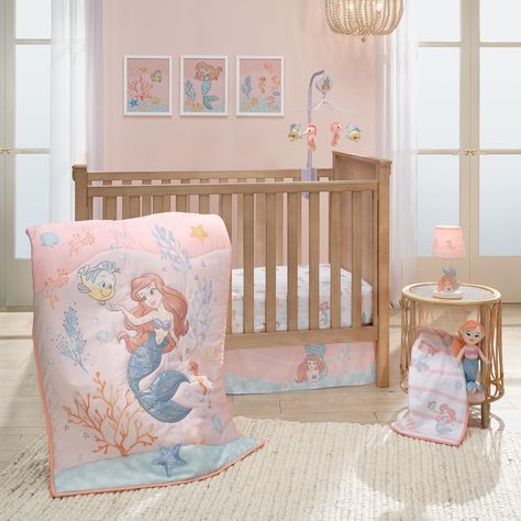 PRICES MAY VARY. Bedding set includes one quilt (which is also great for tummy time), one fitted crib sheet, and one crib skirt Soft watercolor palette of coral, peach, seafoam, and sky blue Made in a soft microfiber material that is gentle on baby’s skin Features Ariel, Flounder, seahorses, seashells, coral, and bubbles Fitted crib sheet has elastic all the way around ensuring a safe and secure fit Celebrate the magic of The Little Mermaid with this amazing nursery crib bedding collection. The Baby Crib Bedding Sets, Lambs & Ivy, Sea Dream, Fun Nursery, Girl Cribs, Baby Crib Bedding, Crib Bedding Set, Baby Crib Mobile, Baby Bedding Sets