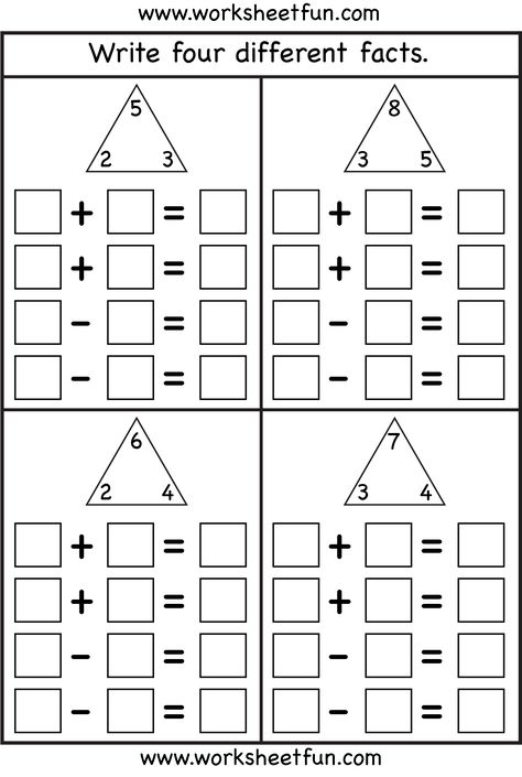 Fact Family - 4 Worksheets Fact Family Worksheet, Family Tree Worksheet, Family Worksheets, Math Fact Worksheets, Triangle Worksheet, Family Worksheet, Subtraction Facts, Fact Families, Math Addition