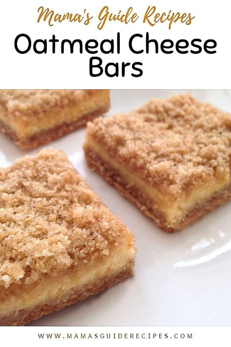 Simple and yummy snack Oatmeal Cheesecake bars! Trust me, you need to make about 2 batches. It is deliciously addicting. Happy baking! Oatmeal Appetizer, Oatmeal Cheesecake Bars, Cream Cheese Recipes Dessert Easy Simple, Cream Cheese Bars Easy, Oatmeal Cream Cheese, Cream Cheese Oatmeal, Oatmeal Cheesecake, Cream Cheese Squares, Oatmeal Dessert