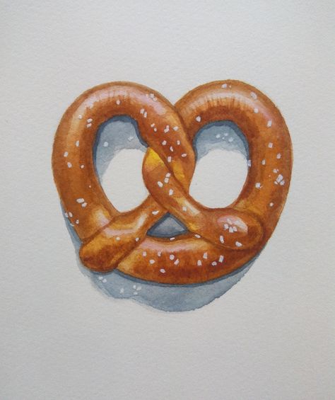 ArtStation - Pretzel Illustration, kseniya eremenko Pretzel Illustration, Fruit Art Drawings, Prismacolor Art, Realistic Pencil Drawings, Colored Pencil Artwork, Cute Food Drawings, Food Painting, 수채화 그림, Realism Art