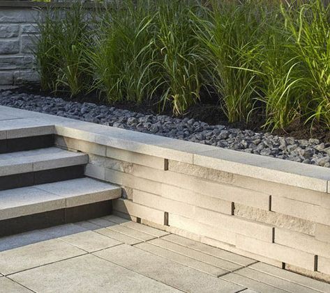 Garden Retaining Wall, Scarlet Tanager, Garden Walls, Stone Retaining Wall, Landscaping Retaining Walls, Yard Landscape, Front Landscaping, Modern Pools, Modern Backyard