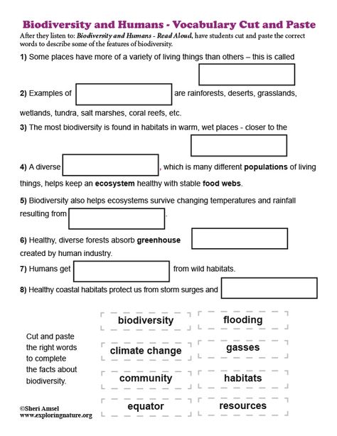 Learn about ecology, biodiversity and science through simple, fun activities on Exploringnature.org Grade 6 Biodiversity Activities, Exploring Nature, Natural Science, Human Activity, Endangered Animals, Middle School Science, Explore Nature, Teaching Science, Cut And Paste