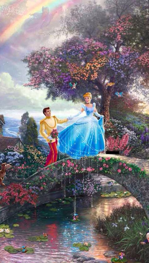 Princes Disney, Kinkade Disney, Thomas Kinkade Disney, Disney Puzzles, Cinderella And Prince Charming, Disney Paintings, Disney Fine Art, Images Disney, Princess Wallpaper