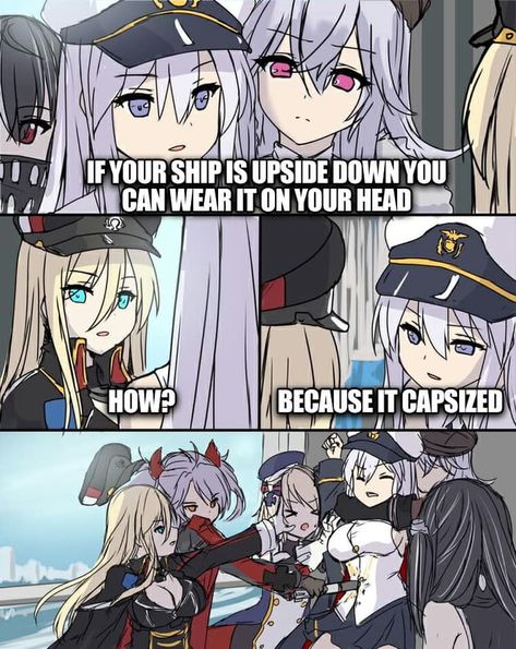 Anime Military, Azur Lane, Anime Jokes, Anime Memes Funny, Anime Meme, Funny Cartoons, Anime Artwork, Anime Comics, Funny Comics