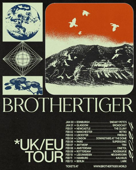 tour poster for @brothertiger 🌍🕊️ always grateful for his trust 🙏🏻 #graphicdesign #posterdesign #flyerdesign #itsnicethat #digitalarchive… | Instagram Mata Air, Always Grateful, Concert Poster Design, Music Festival Poster, Tour Poster, Poster City, About Music, Artist Interview, Its Nice That