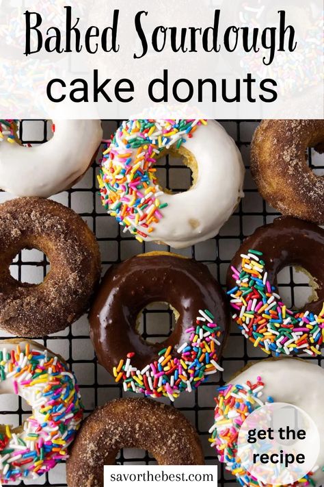 Cake donuts made with sourdough discard. Discard Cake, Sourdough Cake, Vanilla Glaze, Sourdough Discard, Chocolate Glaze, Cake Donuts, Sourdough Starter, Cinnamon Sugar, Donuts