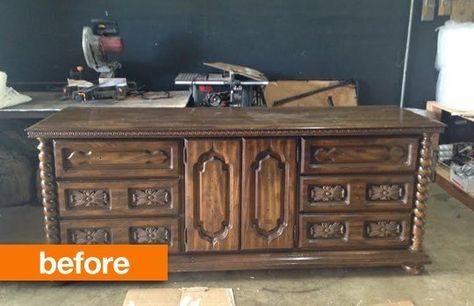 Before &; After: Dresser Gets a New, Old-World Update 70s Furniture, Dresser Refinish, Eco Furniture, Dresser Redo, Laminate Furniture, Bedroom Furniture Makeover, Dressers Makeover, Cottage Furniture, Furniture Logo