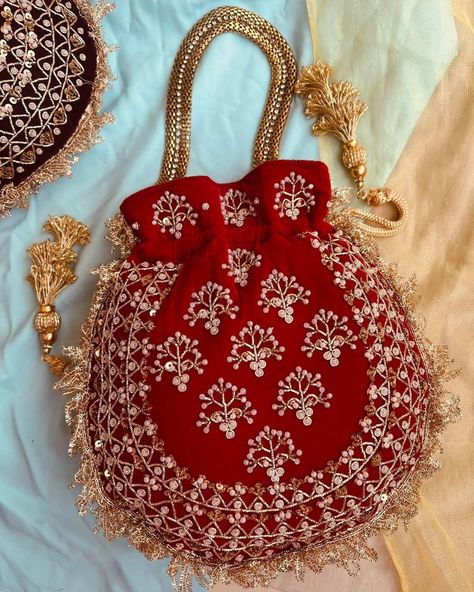 The Anarkali Potli Add a touch of sophistication to your look with our handcrafted potli bag, perfect for any occasion! Made with love and premium materials, this bag is a must-have for any fashion enthusiast❤️ #potlibag #sacitpotlis #handcrafted #luxurybag #fashionaccessories #eveningbag #clutchbag #purses #handbags #womenfashion #accessorygoals #luxuryfashion #highendfashion #fashionstyle #baglove #clutchlove Potli Design, Embroidery Clutch, Latest Bridal Lehenga Designs, Fancy Embroidery, Bridal Lehenga Designs, Latest Bridal Lehenga, Handmade Fabric Bags, Birthday Wishes For Sister, Potli Bag