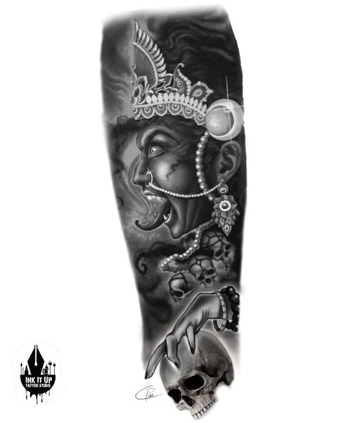 insta id- inkitup_tattoo_studio Mahakali Tattoo Design, Kali Mata Tattoo Designs, Maa Kali Tattoo Design, Kali Mata Tattoo, Mahakali Tattoo, Kali Tattoo Design, Mata Tattoo, Rohit Tattoo, Lil Krishna