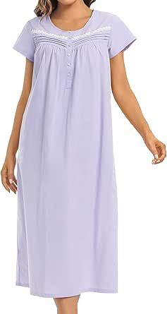 Lilac, purple, yellow medium 

QRRLUEN Women's Nightgown Short Sleeve Cotton Mid Length Sleepwear Soft Comfy Button Loungewear Night Dress Ladies Nightgowns, Nightgown Short, Cute Nightgowns, Cotton Nighties, Women's Nightgowns, Nightgowns For Women, Pregnancy Outfits, Leisure Time, Yellow Print