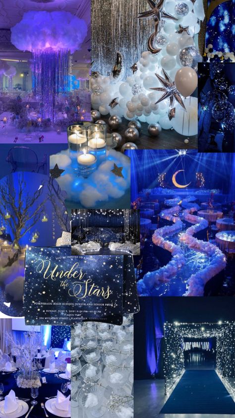 Prom Ideas Theme, 8th Grade Dance Themes, Starry Night Prom, Sweet 16 Party Themes, 8th Grade Dance, Galaxy Wedding, Sweet Sixteen Birthday Party Ideas, Prom Themes, Winter Dance