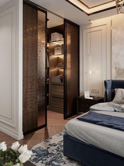 What if I told you there’s a part of most bedrooms that’s often forgotten during decorating, and it can change a room from average to stunning? That’s... | 3-Get-Patterned-Frosted-Doors-for-a-Semi-Private-Look #ClosetDoors #closetdoor #bedroomdecor #bedroom #closet #closetdecor #decoratedlife Dream Closet Design, Luxury Closets Design, Wardrobe Room, Dekorasi Kamar Tidur, Bedroom Closet Design, Wardrobe Design Bedroom, غرفة ملابس, Changing Room, Room Design Bedroom